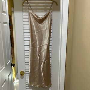 bebe Satin Midi Dress in Champagne